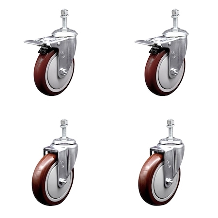 Service Caster 5 Inch Maroon Polyurethane Swivel 3/8 Inch Stem Caster Total Lock Brake, 2PK SCC-TSTTL20S514-PPUB-MRN-381615-2-S2